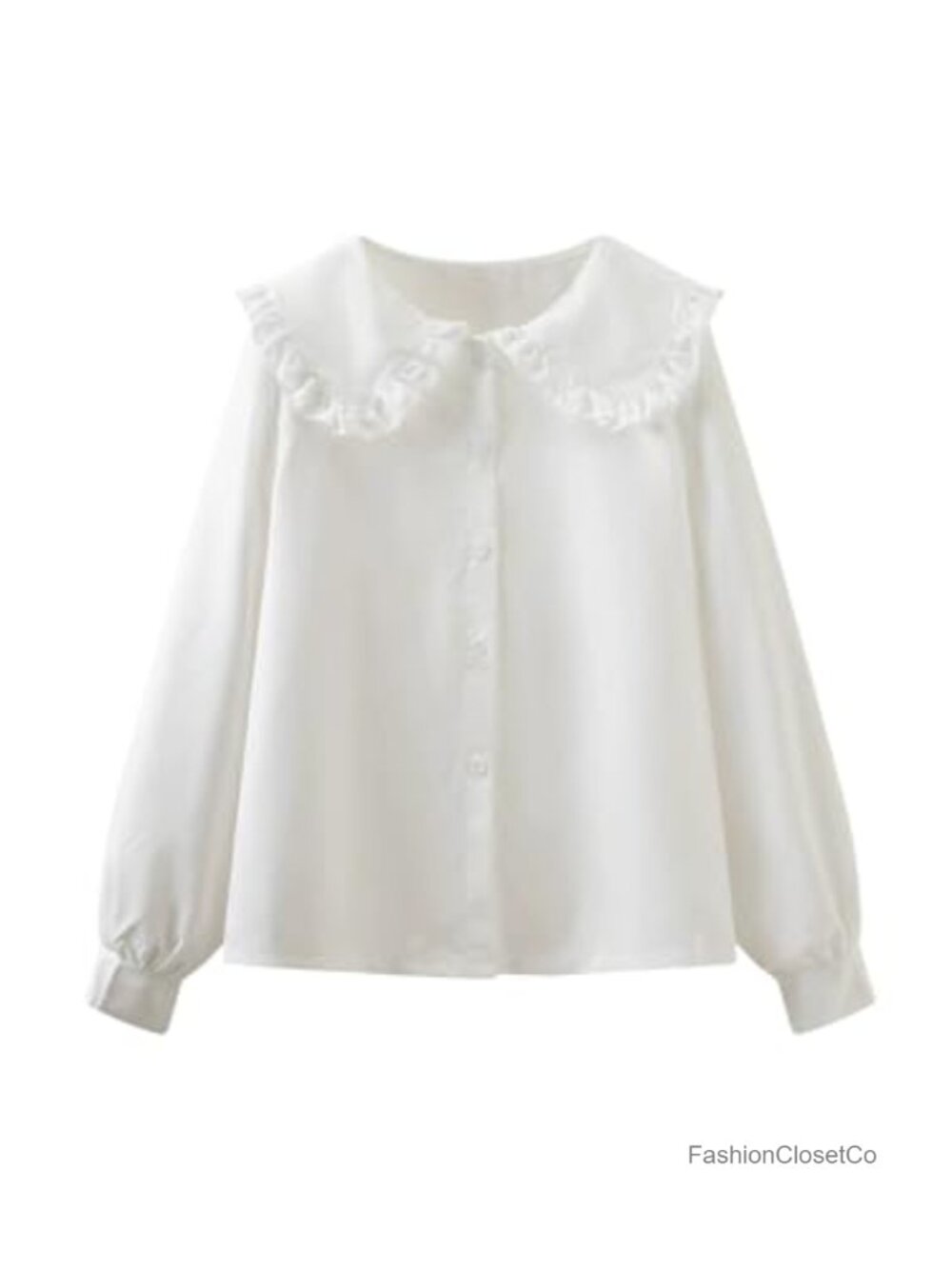 Peter Pan Collar Button Down Blouse Long Sleeve Dressy Casual Shirt